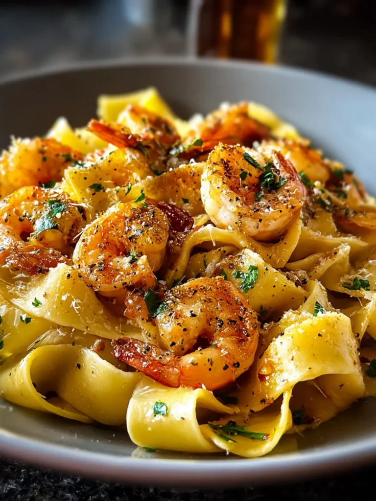 Indulge in Shrimp and Roasted Garlic Pappardelle Delight First Image