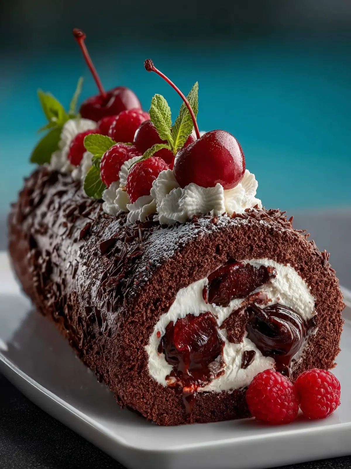 Elegant Black Forest Cake Roll First Image