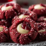 Red Velvet Thumbprint Cookies with Creamy Filling First Image