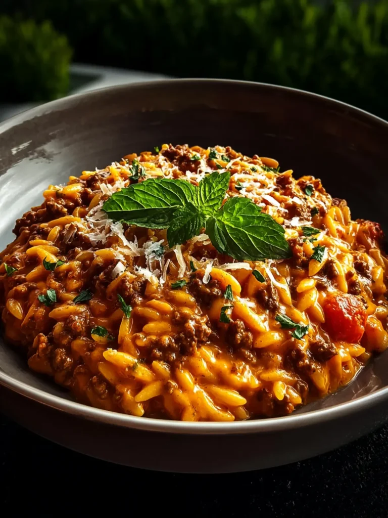Ground Beef Orzo with Tomato Cream Sauce First Image