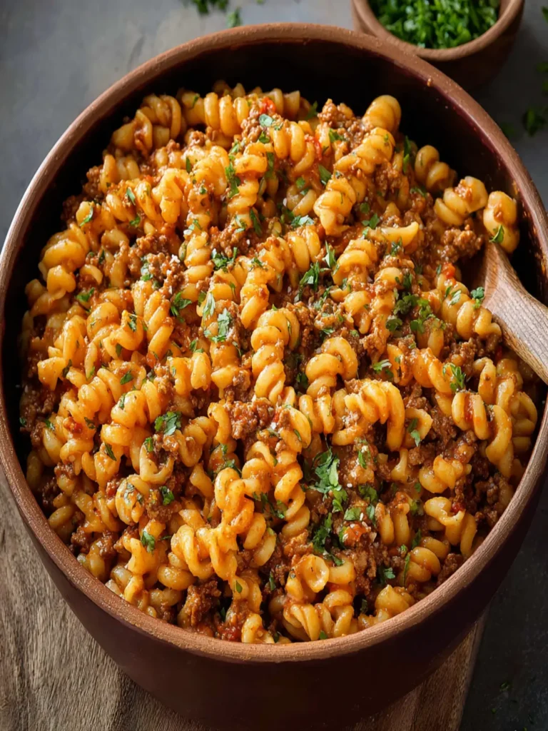 One Pot Spicy Ground Beef Pasta First Image