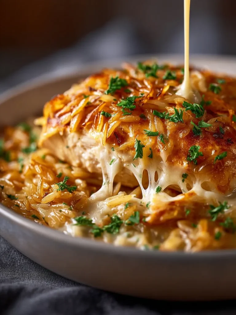 French Onion Chicken Orzo Casserole First Image